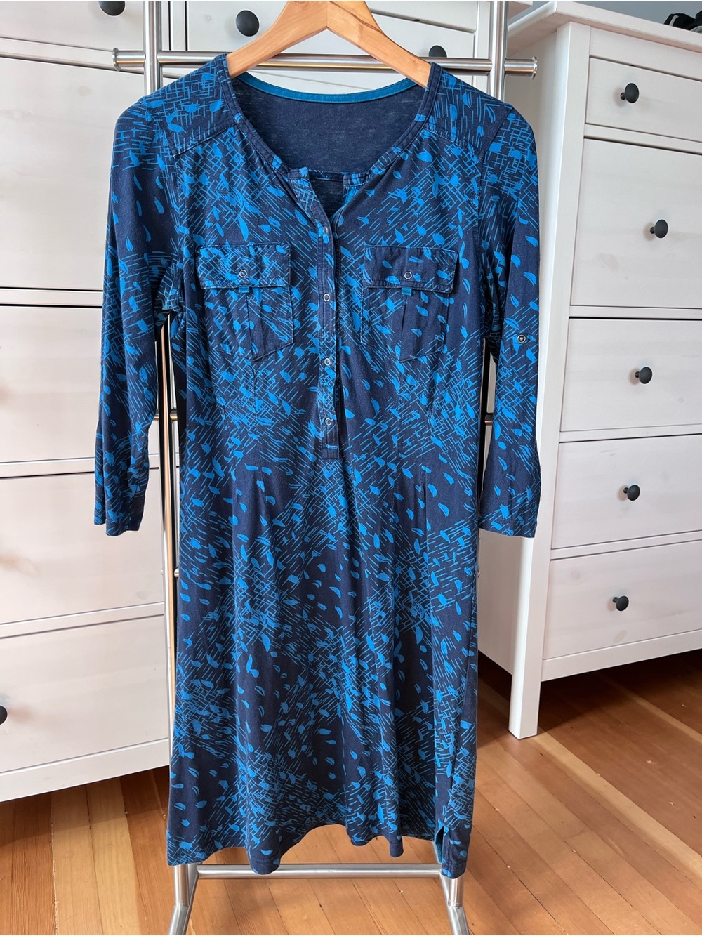 Patagonia Navy with Cobalt Blue Pattern Midi Dress